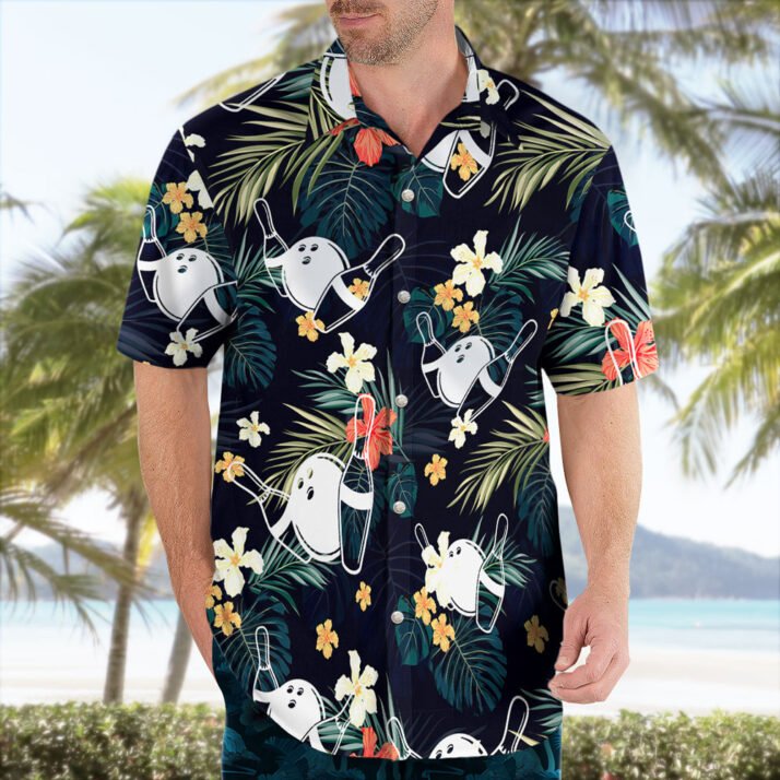 Bowling and Tropical Flower Hawaiian Shirt