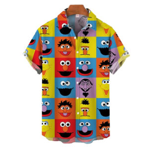 Colorful Cartoon Faces Hawaiian Shirt – Funny Retro Style Summer Button-Up