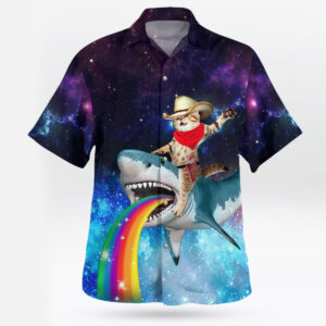 Cowboy Cat Riding Shark Hawaiian Shirt