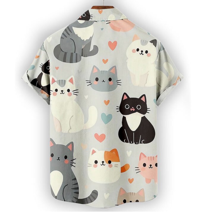 Cute Cat Hawaiian Shirt – Kawaii Cat Print Button-Up