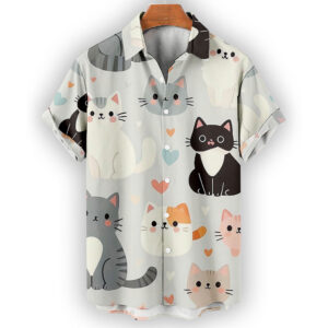 Cute Cat Hawaiian Shirt – Kawaii Cat Print Button-Up