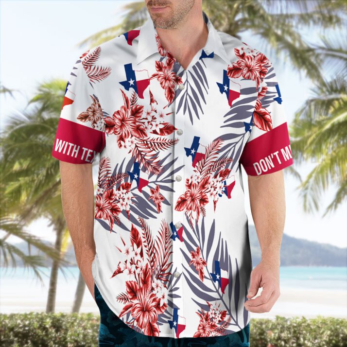 Floral Bluebonnet Don't Mess With Texas Hawaiian Shirt - Image 2