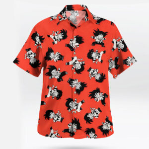 Kid Goku Anime Orange Button-Up Shirt