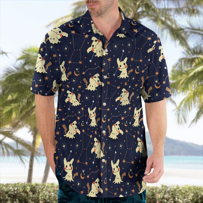 Mimikyu Night Sky Hawaiian Shirt – Pokemon Inspired Starry Aloha Style - Image 4
