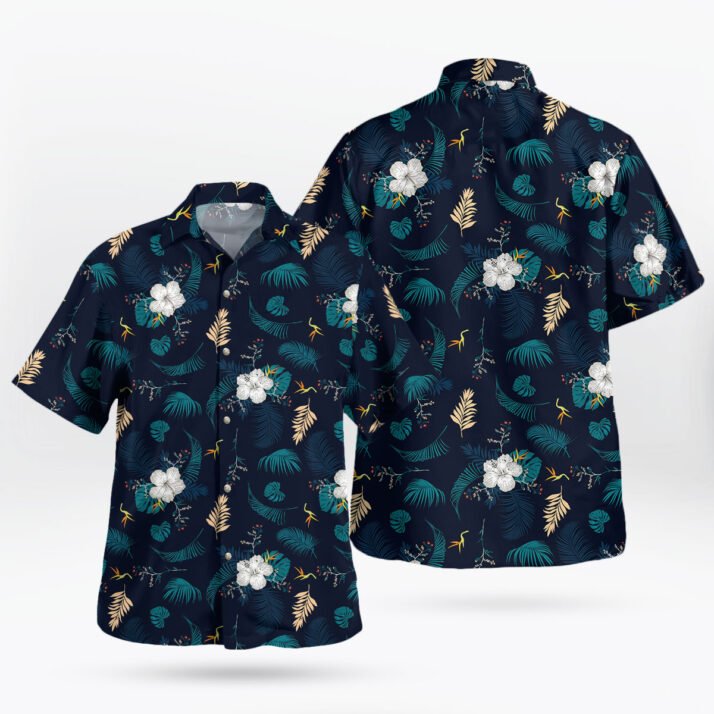 Navy Tropical Floral Hawaiian Shirt – Casual Summer Button-Up for Men & Women