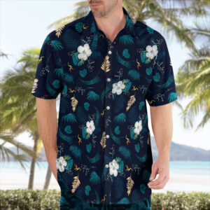 Navy Tropical Floral Hawaiian Shirt – Casual Summer Button-Up for Men & Women