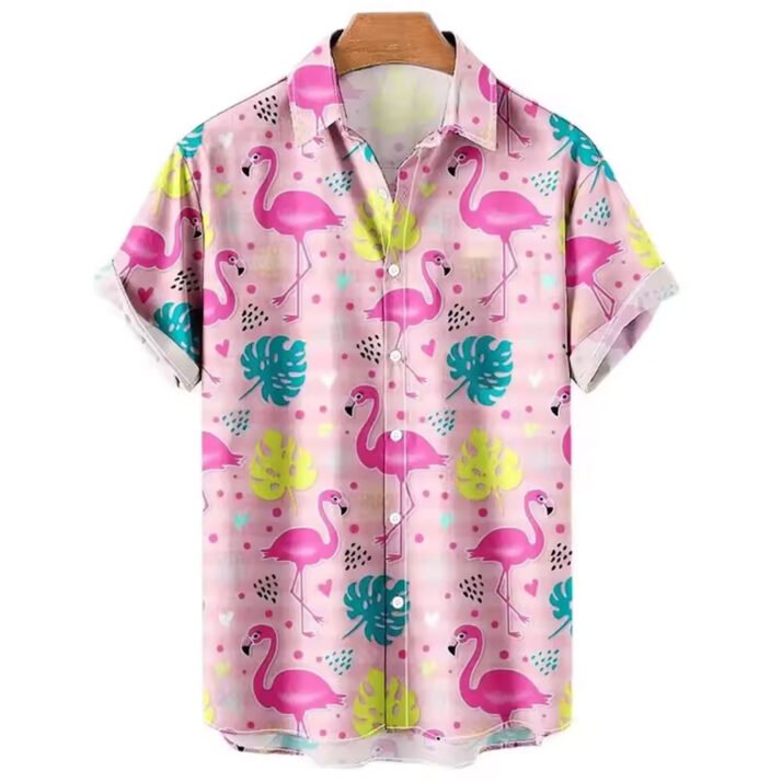 Pink Flamingo Hawaiian Shirt – Tropical Summer Button-Up for Beach Vibes