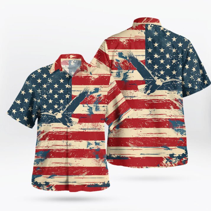 Retro American Flag Button-up Hawaiian Shirt