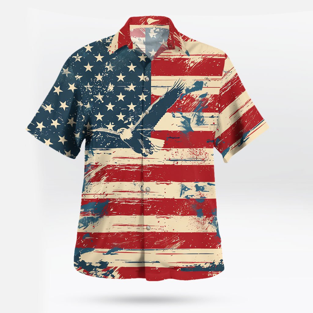Retro American Flag Button-up Hawaiian Shirt