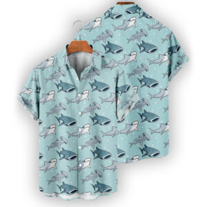 Shark Hawaiian Shirt – Cartoon Ocean Predator Print Button-Up