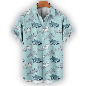 Shark Hawaiian Shirt – Cartoon Ocean Predator Print Button-Up