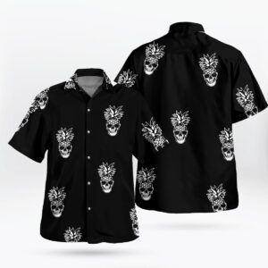 Skull Pineapple Pattern Black White Hawaiian Shirt