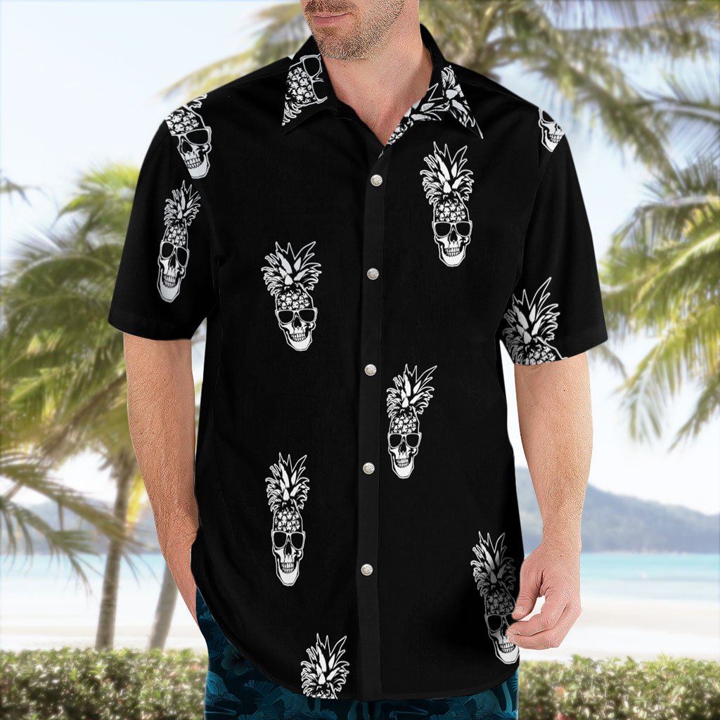 Skull Pineapple Pattern Black White Hawaiian Shirt 2