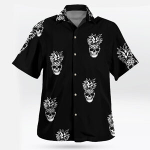 Skull Pineapple Pattern Black White Hawaiian Shirt