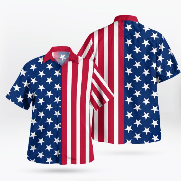 Stars & Stripes USA Flag Short Sleeve Button Up Hawaiian Shirt