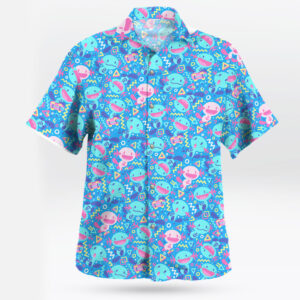 Wooper Pattern Hawaiian Shirt – Blue Tropical Vibes for Pokemon Fans