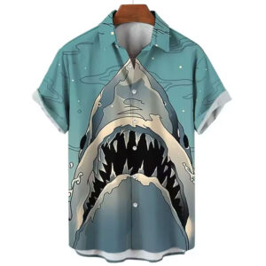 Men’s Shark Face Hawaiian Shirt – Bold Ocean Predator Graphic Button-Up