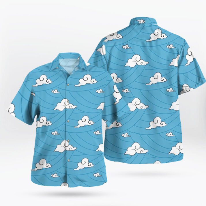 Cloud Spirit Blue Anime Hawaiian Shirt – Swirling Sky Pattern Button-Up
