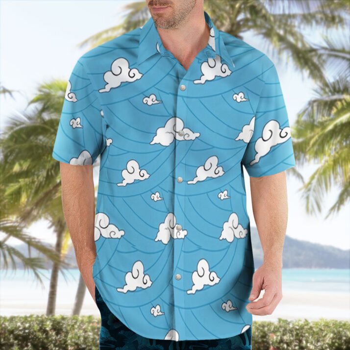 Cloud Spirit Blue Anime Hawaiian Shirt – Swirling Sky Pattern Button-Up - Image 2