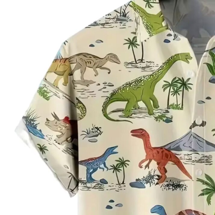 Dinosaur Hawaiian Shirt – Tropical Prehistoric Short Sleeve Button-Up