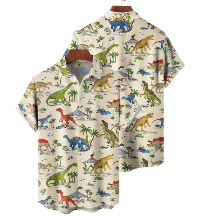 Dinosaur Hawaiian Shirt – Tropical Prehistoric Short Sleeve Button-Up - Image 2