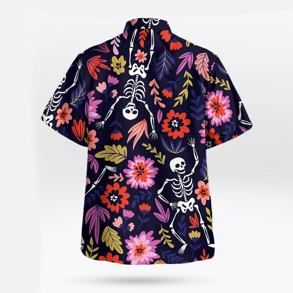 Floral Skeleton Skull Hawaiian Shirt – Mens Halloween Holiday Button-Up 2 Floral Skeleton Skull Hawaiian Shirt – Mens Halloween Holiday Button-Up