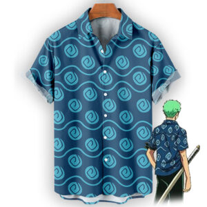 One Piece Zoro Hawaiian Shirt – Blue Spiral Button Down Anime Shirt