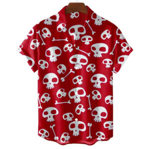 Red Skull Pattern Hawaiian Shirt – Bold Summer Vibes