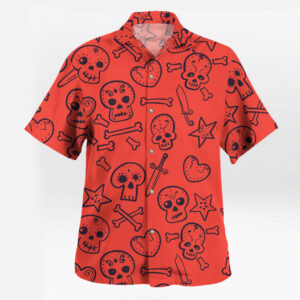 Skull & Crossbones Red Shirt – Anime Pirate Gothic Button-Up Style