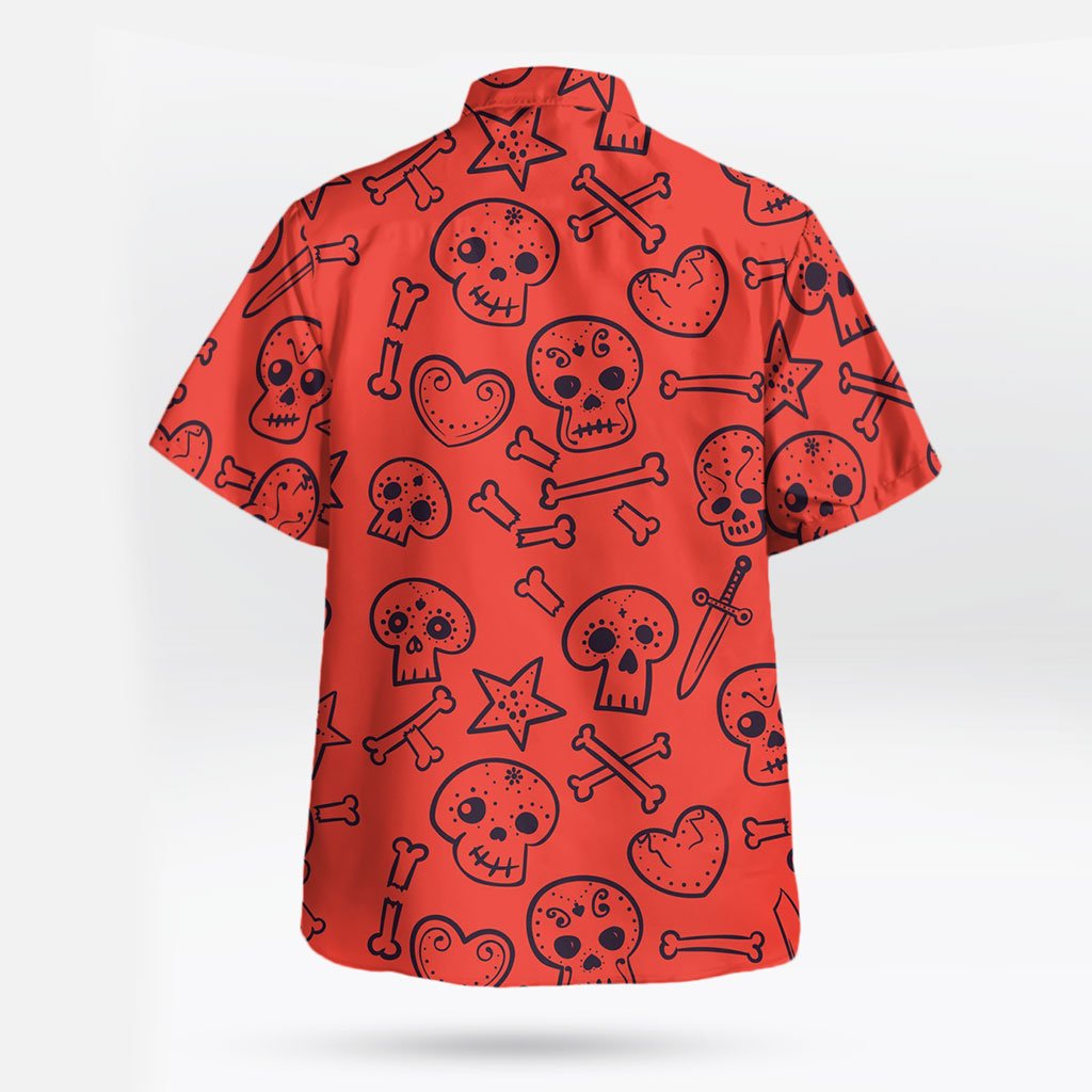 Skull & Crossbones Red Shirt – Anime Pirate Gothic Button-Up Style