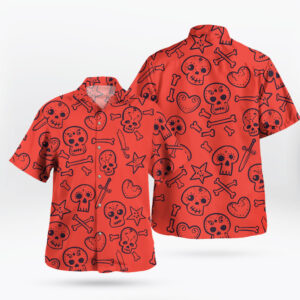 Skull & Crossbones Red Shirt – Anime Pirate Gothic Button-Up Style