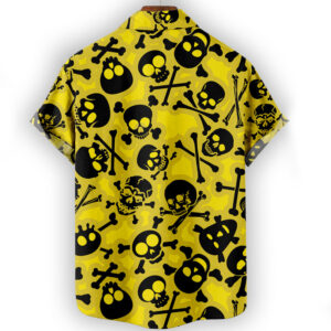 Skull Hawaiian Shirt – Yellow & Black Crossbones Print Button-Up