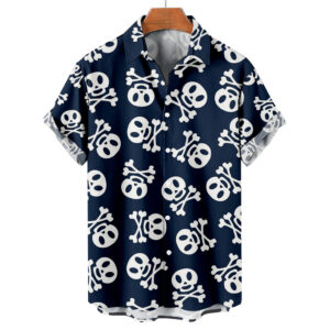 Smiley Skull Print Hawaiian Shirt – Funny Mens Cool Beach Top