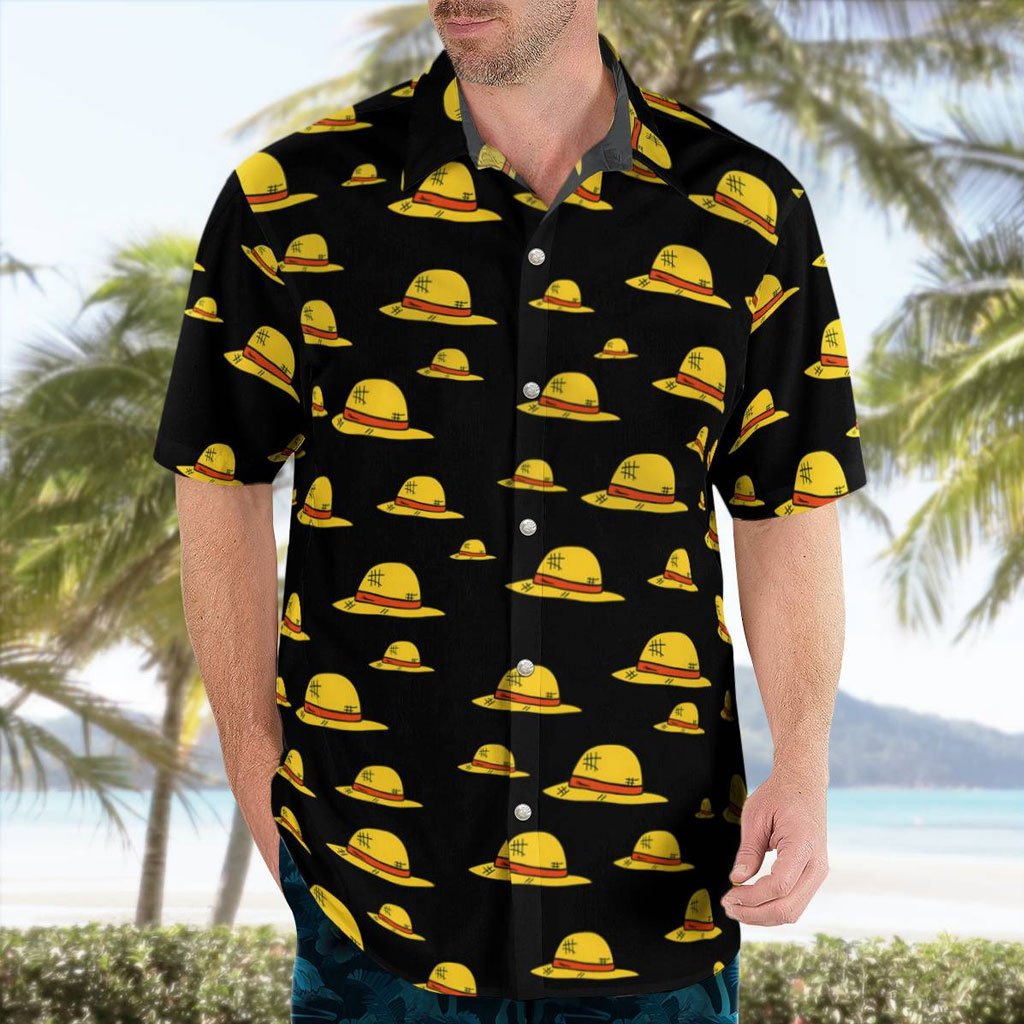 Straw Hat Pirate Symbol Print Black Button-Up Shirt 7 Straw Hat Pirate Symbol Print Black Button-Up Shirt