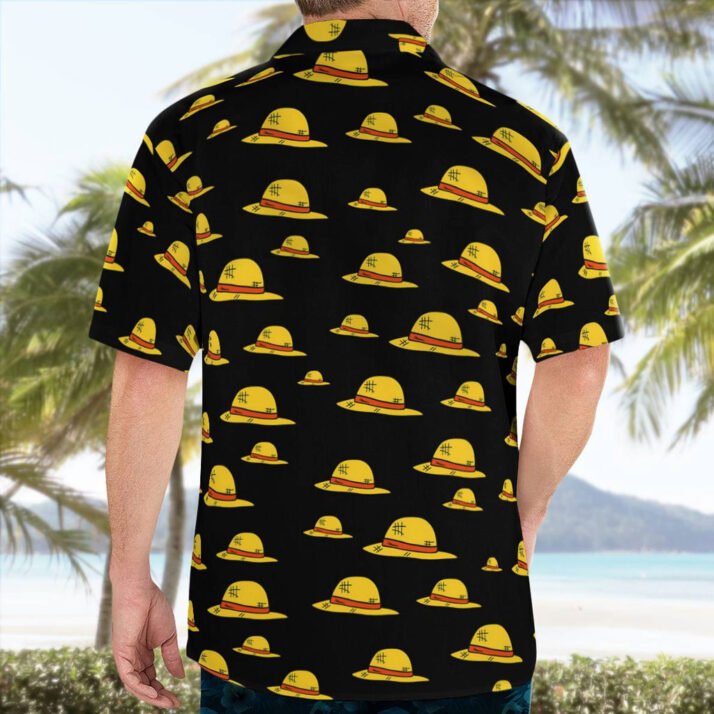 Straw Hat Pirate Symbol Print Black Button-Up Shirt