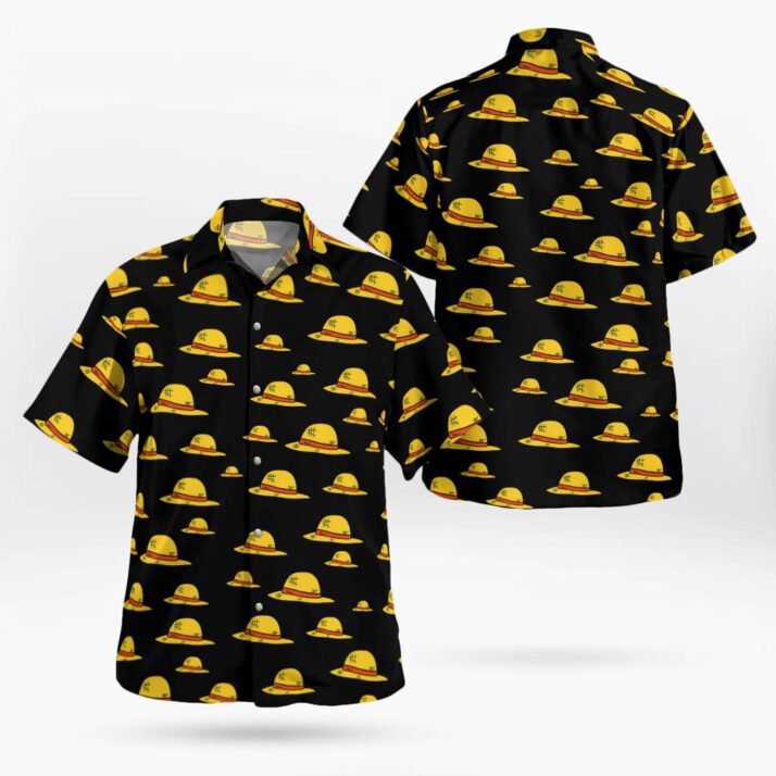 Straw Hat Pirate Symbol Print Black Button-Up Shirt