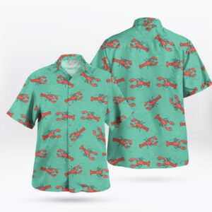 Green Red Lobster Pattern Button Up Hawaiian Shirt