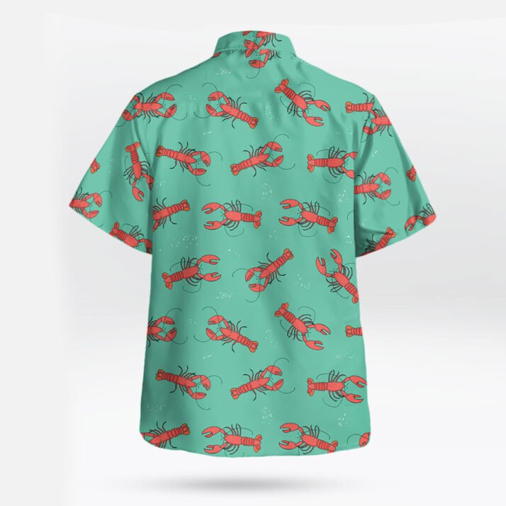 Green Red Lobster Pattern Button Up Hawaiian Shirt