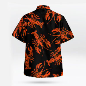 Lobster Pattern Black Orange Button Up Clothing Print