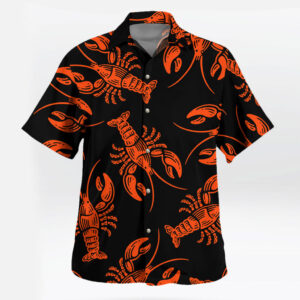 Lobster Pattern Black Orange Button Up Clothing Print