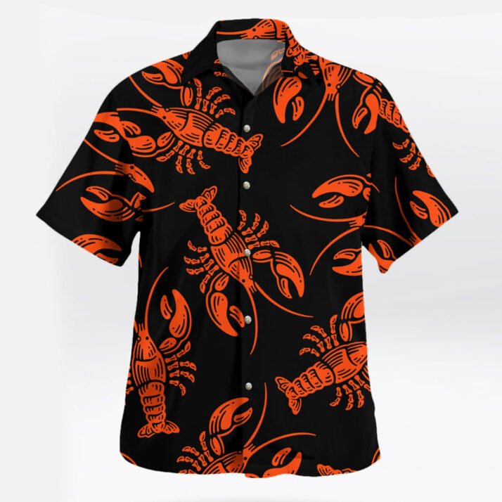 Lobster Pattern Black Orange Button Up Clothing Print