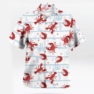 Lobsters & Shrimp White Button Up Hawaiian Shirt