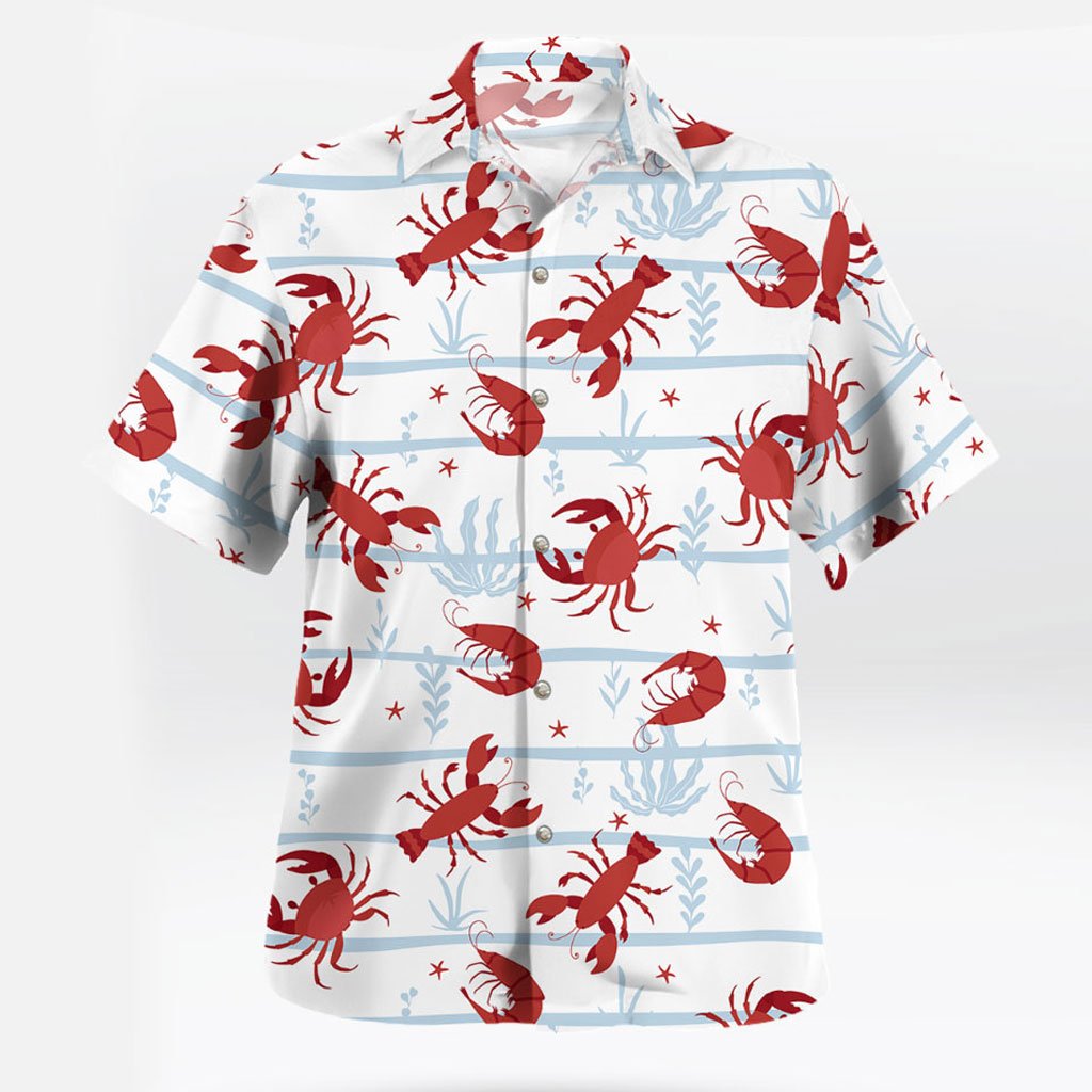 Lobsters & Shrimp Hawaiian Shirt Lobsters & Shrimp White Button Up Hawaiian Shirt