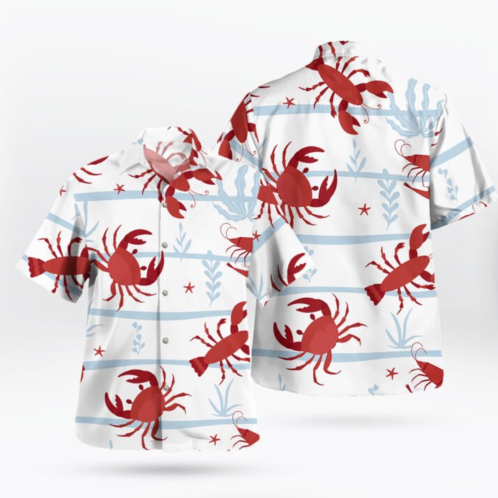 Lobsters & Shrimp White Button Up Hawaiian Shirt