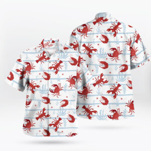 Lobsters & Shrimp White Button Up Hawaiian Shirt