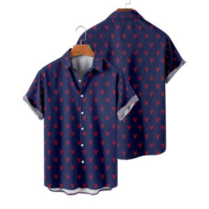 Navy Blue Red Lobster Pattern Casual Hawaiian Shirt