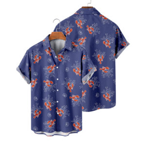 Ocean Blue Lobster Coral Print Hawaiian Shirt For Men