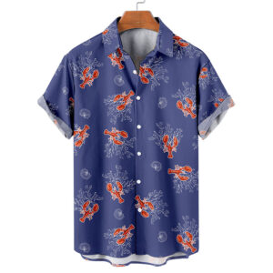 Ocean Blue Lobster Coral Print Hawaiian Shirt For Men