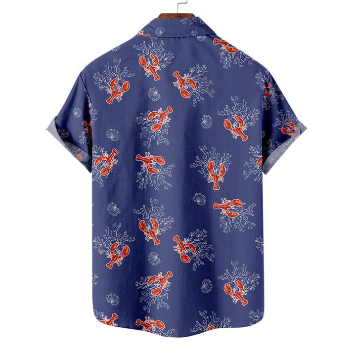 Ocean Blue Lobster Coral Print Hawaiian Shirt For Men