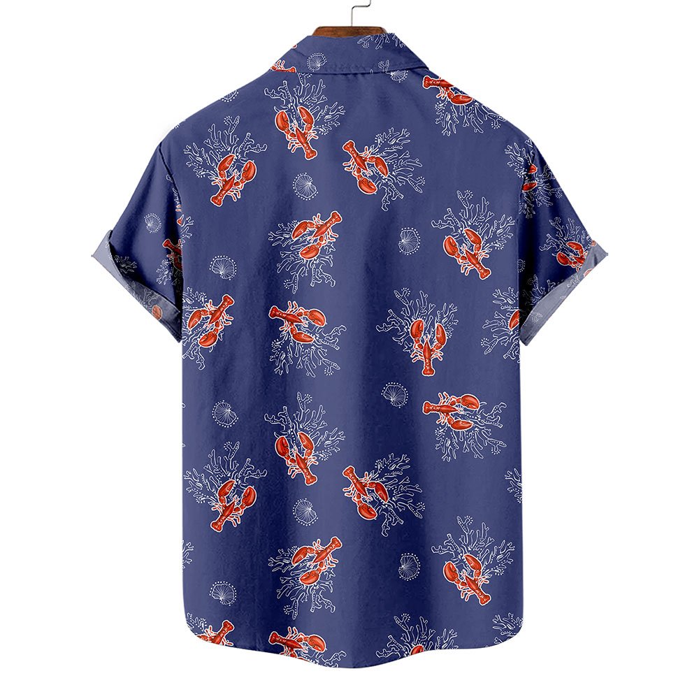 Ocean Blue Lobster Coral Print Hawaiian Shirt For Men
